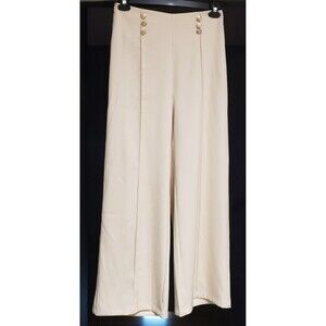Shein Women's Cream Wide Leg Sailor Double Jewel Button Pants Sz M NWT